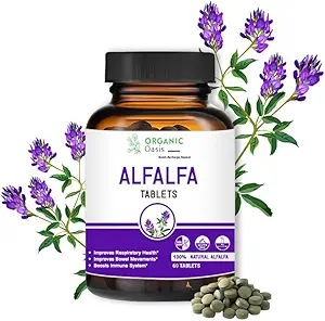 Alfalfa Medicago Sativa Tabletleri, 60 Tabletler, Respiratory Health ve Bowel Hareketleri, Boosts Immune System,Organic ve Natural | Super Supplement | Vegan