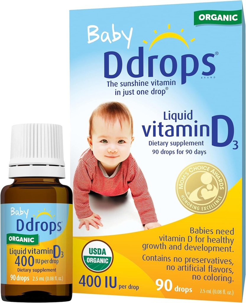 Ddrops Organic Baby 400 IU 90 Drops - Bebekler için Günlük Vitamin D Sıvı. Diş ve Bone Health'i destekler. Preservatives, No Sugar, Non-GMO, Anti-Friendly - Pack of 2