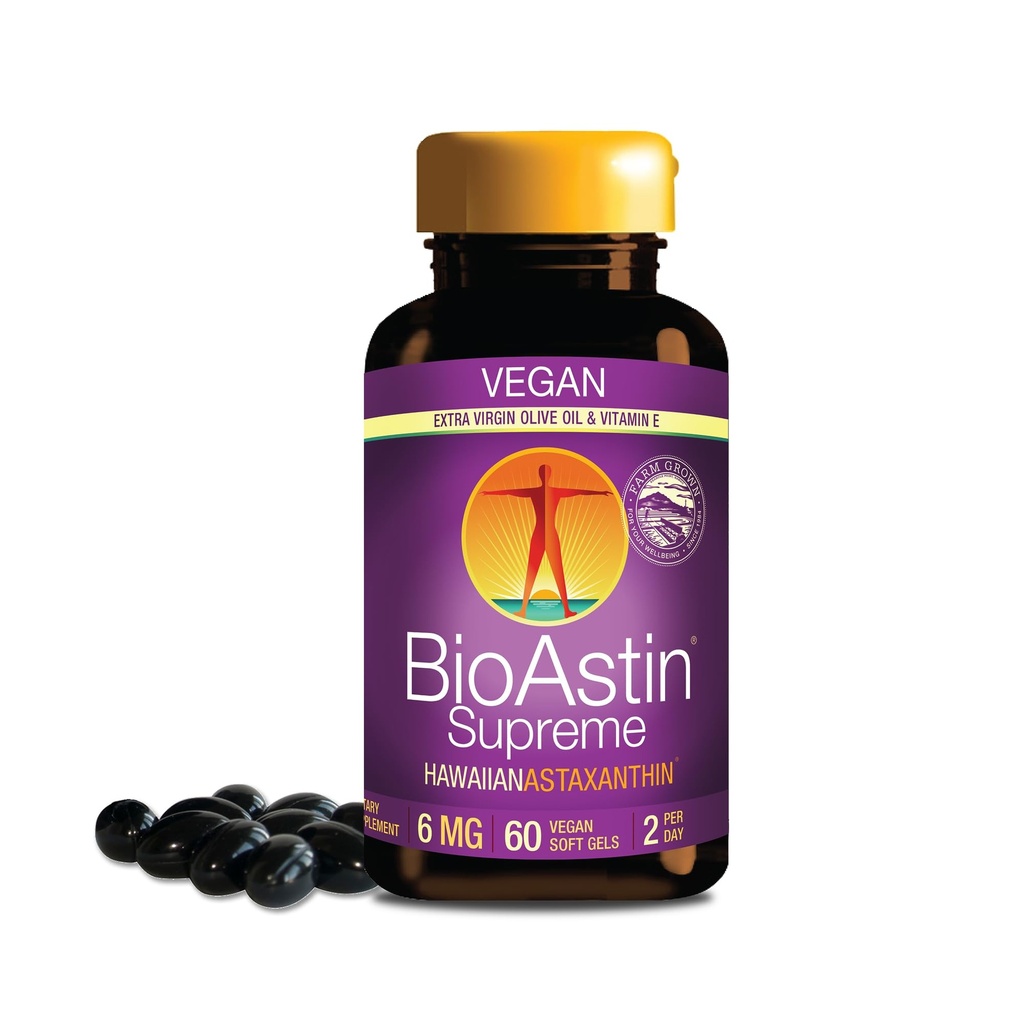 Nutrex Hawaii BioAstin Supreme Hawaiian Astaxanthin - 6mg, 60 Softgels - Farm-Direct Premium Antioxidant Supplement for Eye, Skin, Joint & Immune System Health* - Blended with Extra Virgin Olive Oil