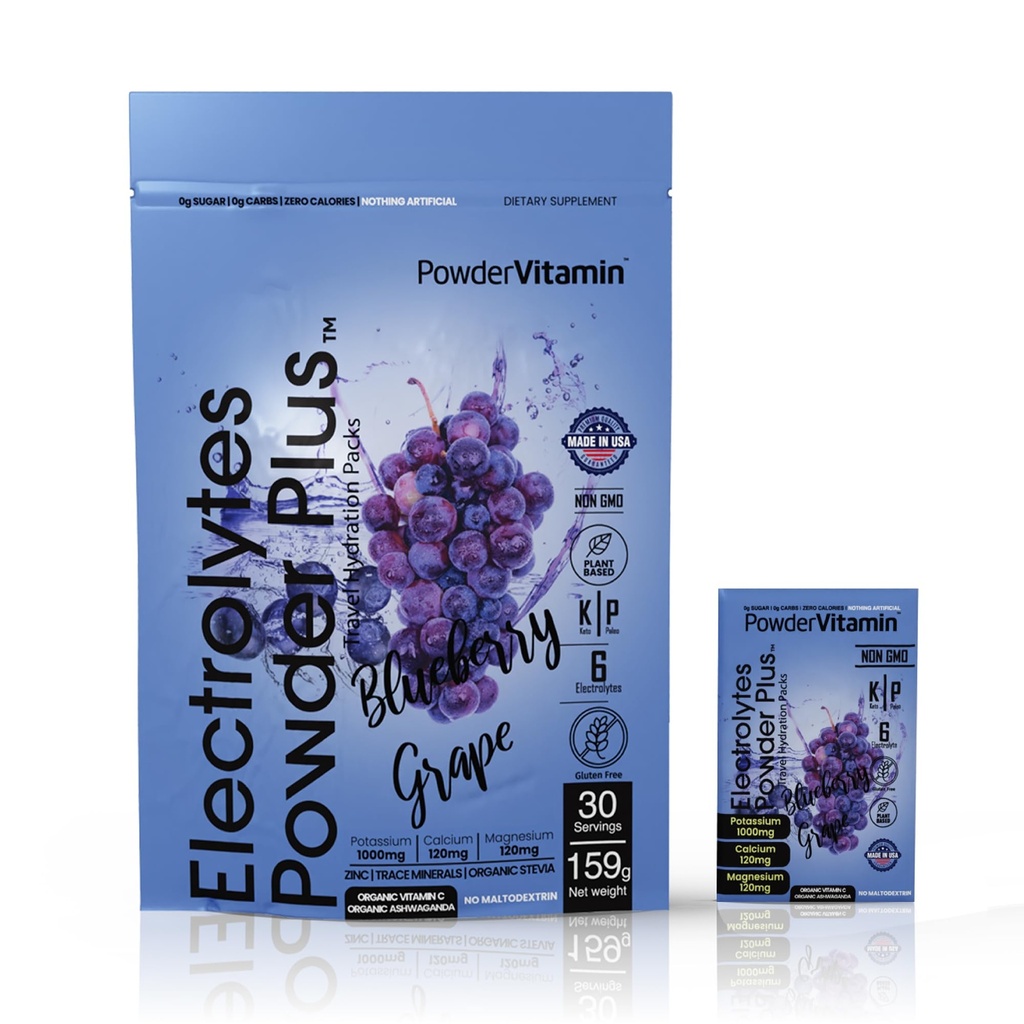 TozVitamin Electrolytes Toz Plus, Keto, Blueberry Grape, Zero Sugar, 1000 mg P Properties, 120 mguba, 120 mg Magnezyum, Non-GMO, Zero Calories, 30 Hydration Packets
