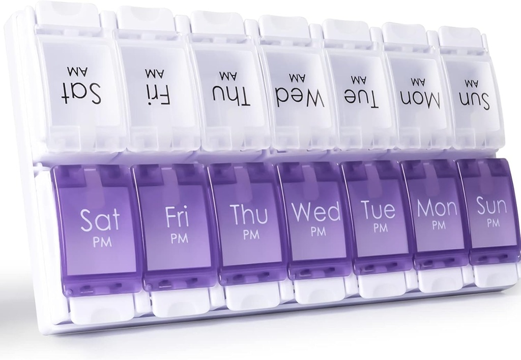MERICARGO Am Pm Pill Organizer 7 Day, 2 Times a Day Large Weekly Pill Box, Push Düğme Daily Pill Case for Vitamin, Fish Oil, Supplements