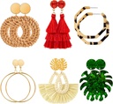 Kadınlar için Ponpon 6-18 Pairs Earrings, Hafif Yaz Earrings Straw Earrings Moda Geometrik Açıklama Hoop Dound Drop Earrings for Women
