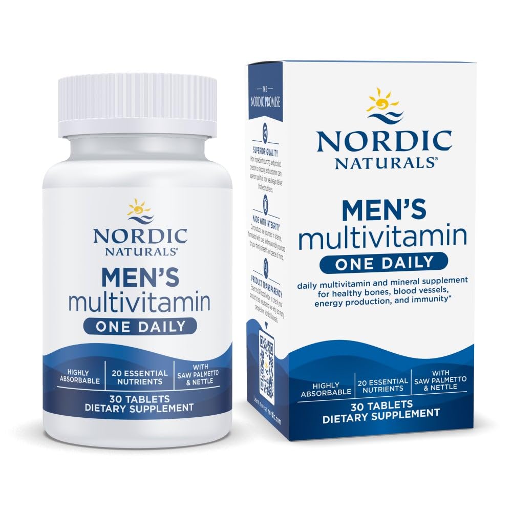 Nordic Naturals Men's Multivitamin One Daily - Bone, Energy, & Blood-Vessel Destek - Immunity Supplement - 20 Essential Nutrients - 30 Tablet - 30 Hizmet