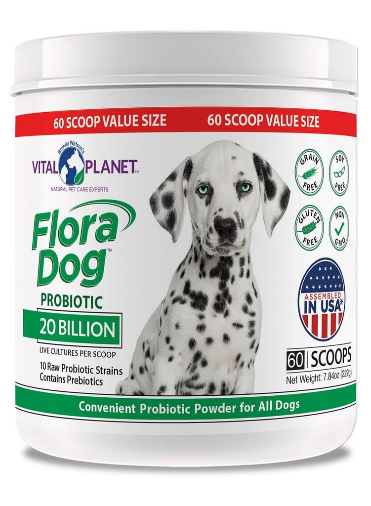 Vital Planet - Flora Dog Probiyotik Toz Supplement with 20 Milyar Cultures and 10 Strains, High Potency Immune and Digestive Support Probiyotiks for Dogs, 7.84 oz., 222 Grams, 60 Hizmet