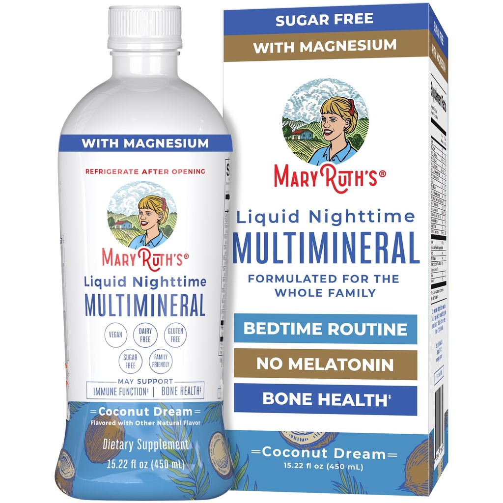 MaryRuth's Liquid Nighttime Multimineral | No Melatonin | Bedtime Routine | Magnezyum Citrate | Kalsiyum | çinko | Vitamin D3| 4 Flavor - Vegan | Sugar Free | Gluten Free | 15.22 Oz