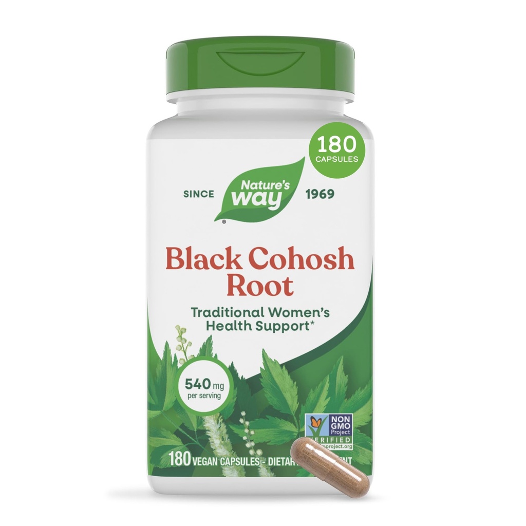 Nature's Way Black Cohosh Root, Women's Health için Geleneksel Destek*, hizmet başına 540 mg, Non-GMO Projesi Doğrulandı, 180 Capsules