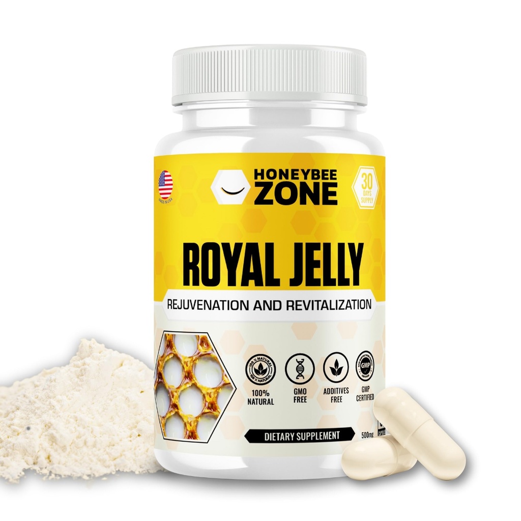 Royal Jelly Capsules – 500 mg Energy, Glowing Skin ve Beyin ATM Supplement | Non-GMO, Gluten-Free, 60 Easy-to-Sw Veallow Capsules