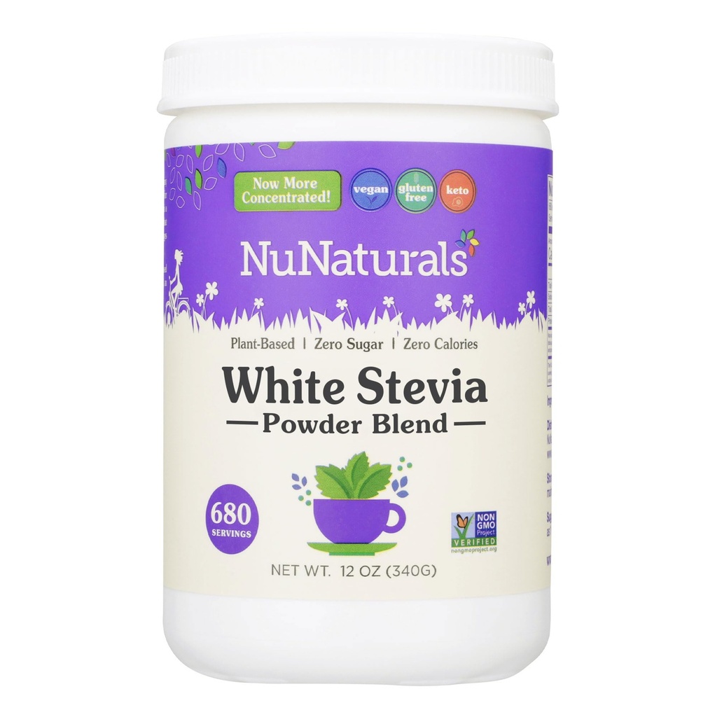 Nu Naturals White Stevia Toz Toplantısı, Plant-Based Sugar Substitute, Zero Calorie Sweetener, 12 oz