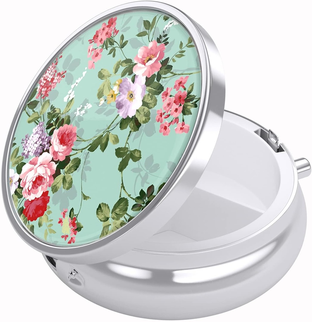 Nipichsha Pill Box, Küçük Pill Case for Purse & Pocket, Cute Travel Medicine Organizer, Portatif Tıp Konteynerleri Vitaminleri, İlaçları, Fish Oil & Supplement, Graceful Peony