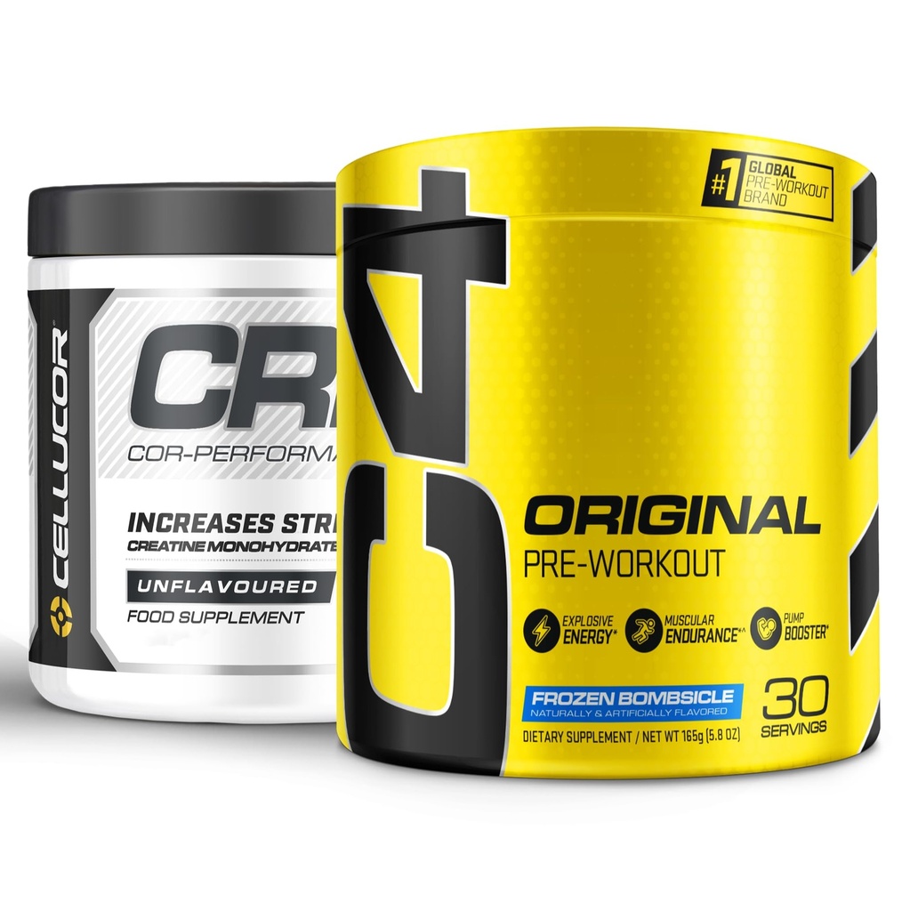 Cellucor Pre Workout & Creatine Bundle, C4 Original Pre Workout Powder, Frozen Bombsicle, 30 Servings + Cor Performance Creatine Powder, 72 Servings