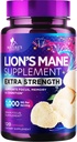 Lions Mane Mushroom Capsules 10.000mg - Lion's Mane Supplement Capsules for Memory and Focus Support, Brain, Immune Health Support, Vegan, ABD'de Şişelenmiş, Lions Mane Mushroom Toz Ekstraksiyon, 120 Kont