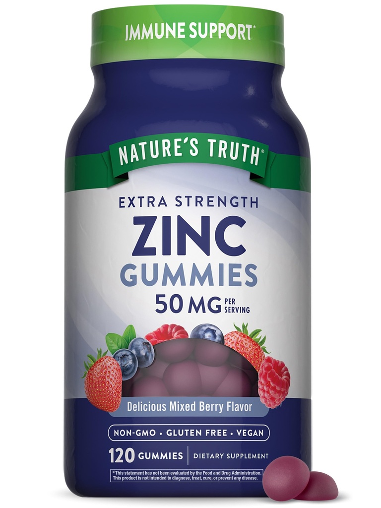Nature's Truth çinko Gummies for Yetişkinler | 50 mg | 120 Kont | Vegan, Non-GMO & Gluten Free Supplement | Karma Berry Flavor
