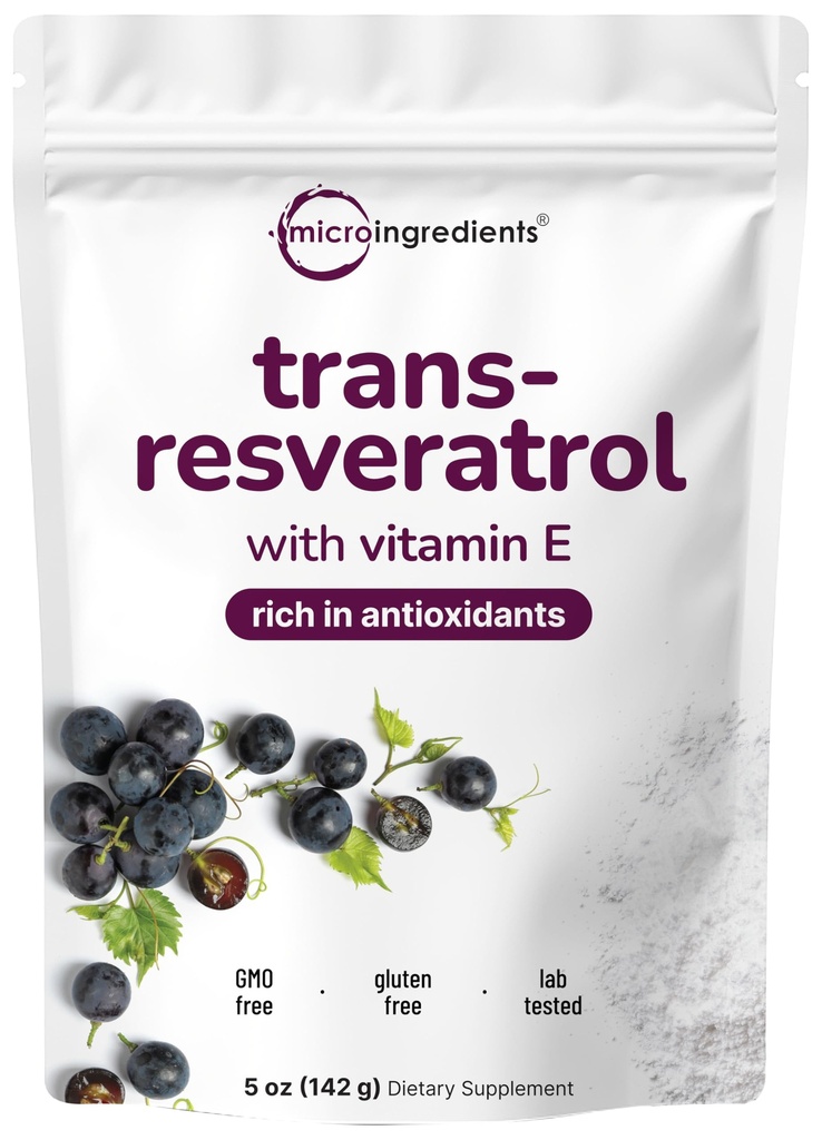 Saf Trans-Resveratrol Tozu Vitamin E, 5 Ounce, 2'de 1 Formula, Micronized Toz Daha İyi Aborpsiyon için, Premium Resveratrol Tamam, Super Antioksit