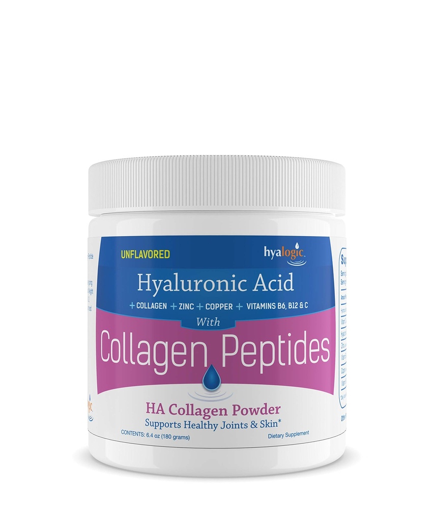 Hyalogic Collagen. Toz w/Hyaluronic Asit, Hydrolyzed Tip 1 & 3, Grass Fed, Keto Lip Toz Supplement for Hair growth, Skin, Nails, Joints Unflavored Easy to Mix 6.4 oz (180 gr.)
