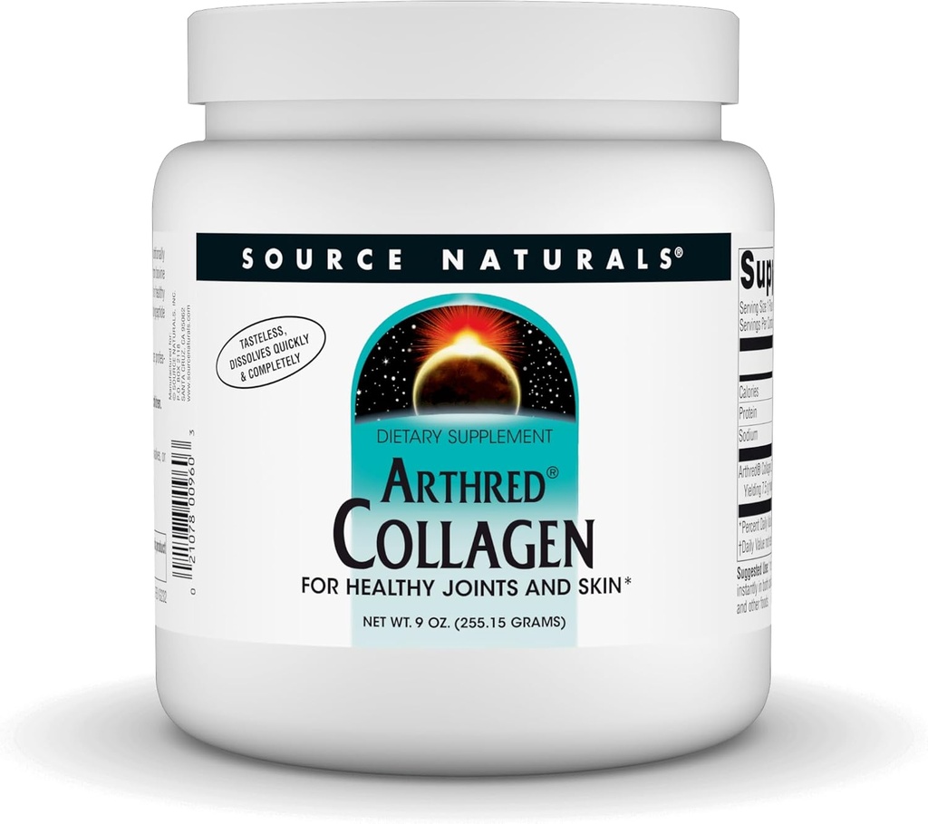 Source Naturals Arthred Collagen protein Toz - Unflavored Quick Dissolve Hydrolyzed Peptides - Anti Aging Support For Bone, Joint & Skin Health - 9 oz (30 hizmet)