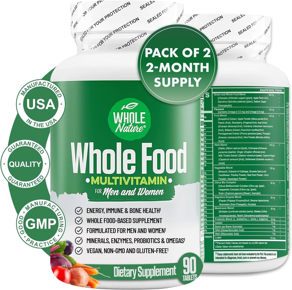 Whole Food Multivitamin for Men and Women Complete Daily Superfood Vitamins Plus Minerals Digestive Enzymes, Probiotics and Omegas. Plant Based Multi Vitamin, Non GMO (2)