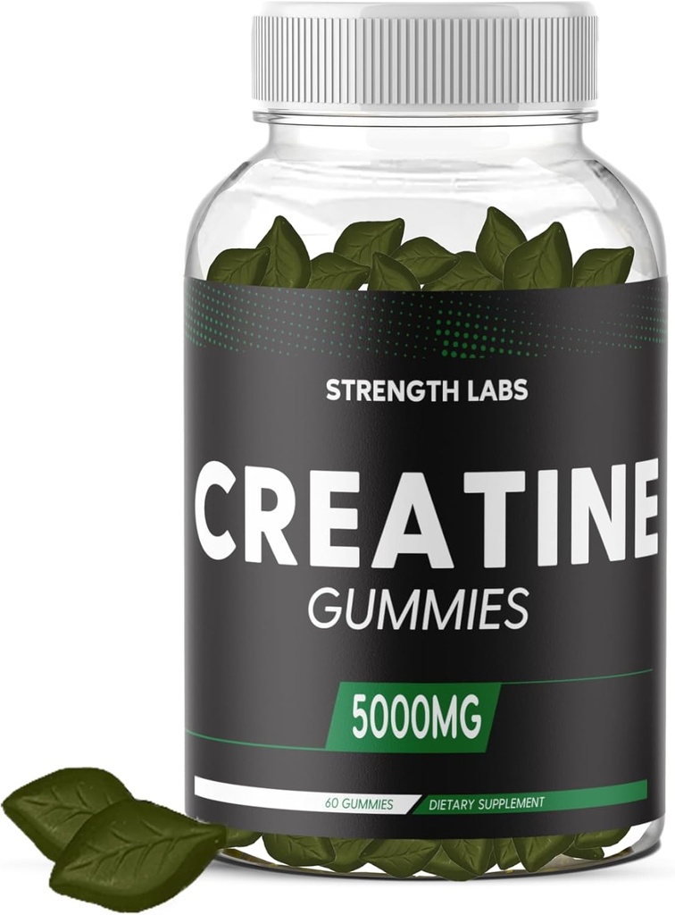Sugar Free Kretine 5g for Men & Women - Chewable Kretine Monohidrat Gummies L-Theanine & Vitamin B12 5000 mg Body built Builder Strength Muscle - Pre-Workout Growth