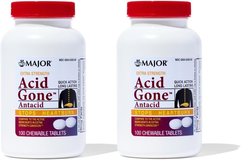 Büyük asit Ekstra Güçlü Antacid Chewable Tabletler - Anti-Acid Relief - Acid Reflux Medicine for Yetişkinler - Upset Stomach, Acid Indigestion, and Heartburn Relief - Long-Lasting - 100-Count (2 Pack)