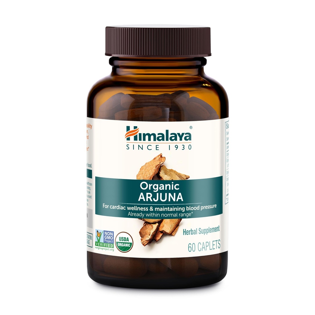 Himalaya Organik Arjuna, 60 Day Supply - Herbal Supplement Kalp Sağlığı ve Normal Kan basıncı - USDA Organik, Vegan, Non-GMO, Gluten Free, 700 mg, 60 Caplets