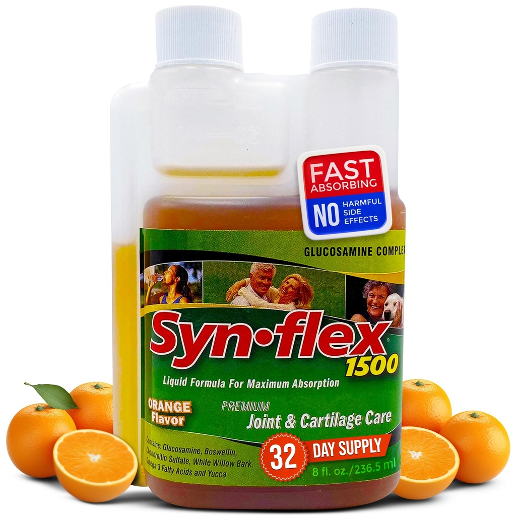 1500 mg Sıvı Glucosamine & Chondroitin - Yüksek Koncentrasyon Hızlı-Absorbing Formula Orange Flavor Ortak ve Cartilage Health - White Willow Bark, Manganese & Boswellin (32 Day Supply)