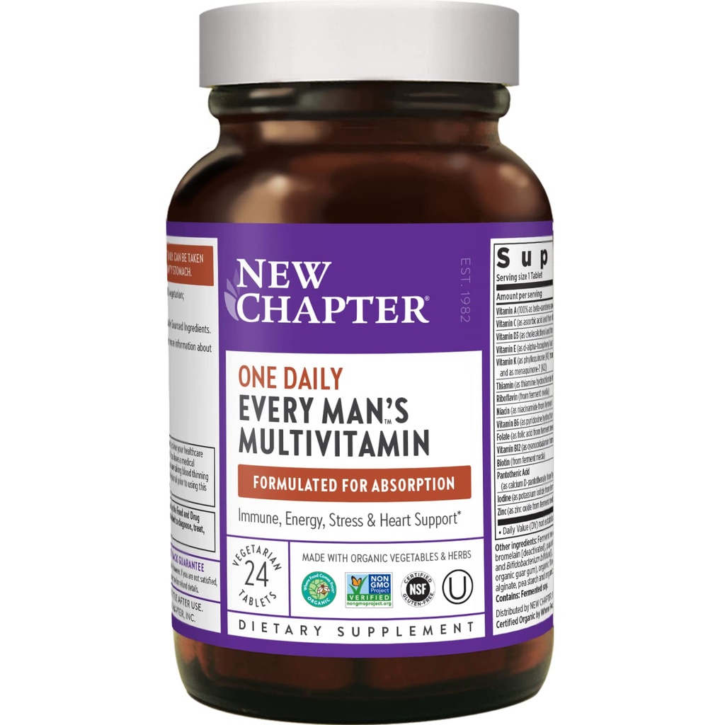 Yeni Bölüm Men's Multivitamin + Immune, Enerji ve Stres Desteği - Her Adamın Fermented Probiyotiks & Whole Foods + Vitamin D3 + Vitamin B6 & B12 + Organik Non-GMO Malzemeler - 24 ct