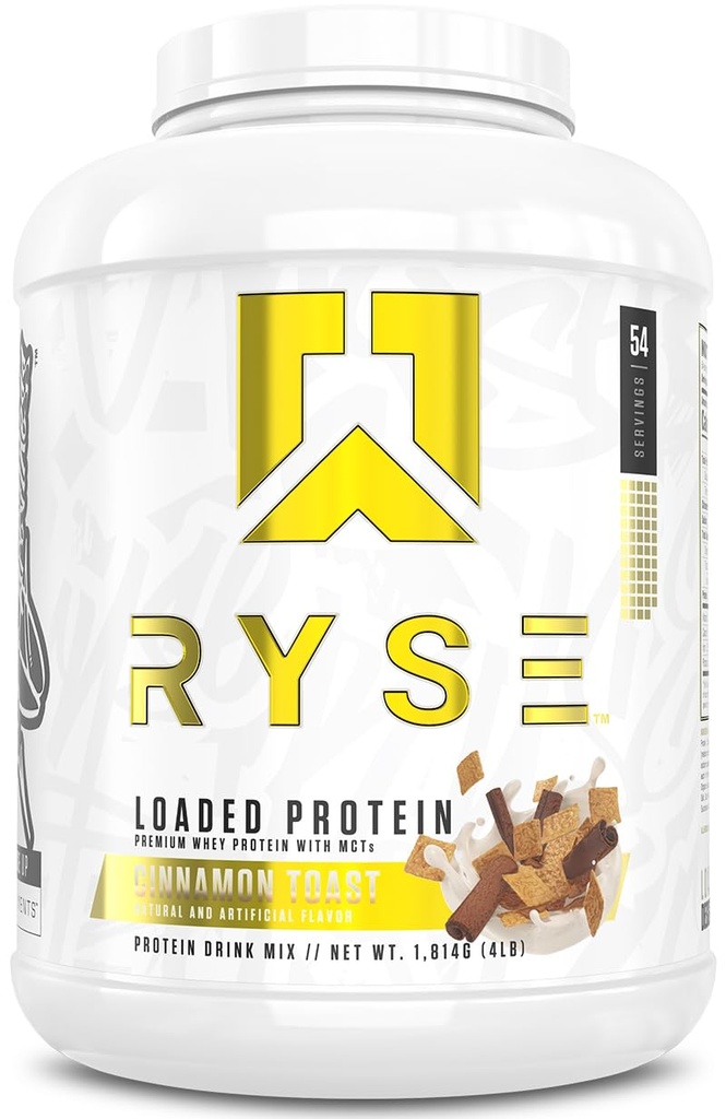 RYSE, Protein Tozu - Cinnamon Tost - 25g Whey Protein Isolate & Yoğun Fiber & MCTs - Low Carb, Low Sugar, Digestive-Friendly - 54 Servisler / 4 lb Tubamon - 54 Servisler / 4 lb Tub