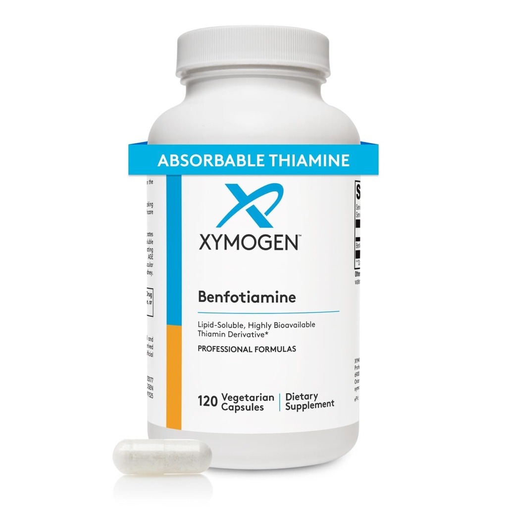 XYMOGEN Benfotimin 300 mg - Yüksek Biyo kullanılabilir Thiamine B1 Supplement Derivative to Support Metabolic, Nerve + Vascular Health (120 Capsules)