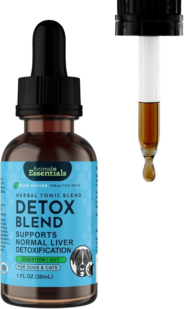 Animal Essentials Detox Mix - Liver Support for Dogs & Cats, Liver Supplement, Herbal Formula, Organik İnsan Grade Herbs, Vet Önerilen - 1 Fl Oz