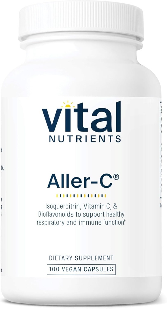 Vital Nutrients Aller-C | Vegan Respiratory and Sinus Function Support*| Isoquercitrin, Bromelain, Bioflavonoyaks, & Vitamin C | Gluten, Dairy, Soy Free Supplement | 100 Capsules