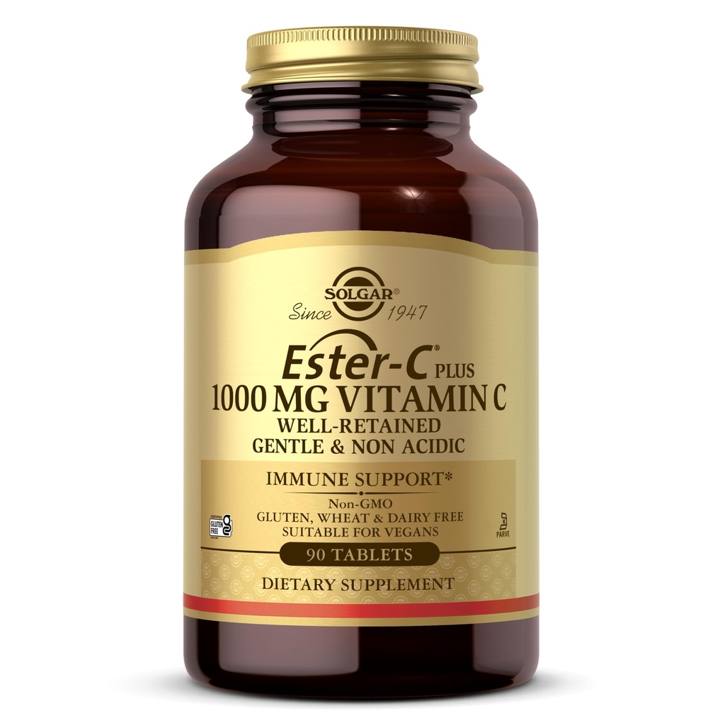 Solgar Ester-C Plus 1000 mg C (Ascorbate Kompleksi), 90 Tablet - Stomach & Non Acidic - Anti & Immune System Support - Non GMO, Vegan, Gluten-Free, Kosher - 90 hizmet