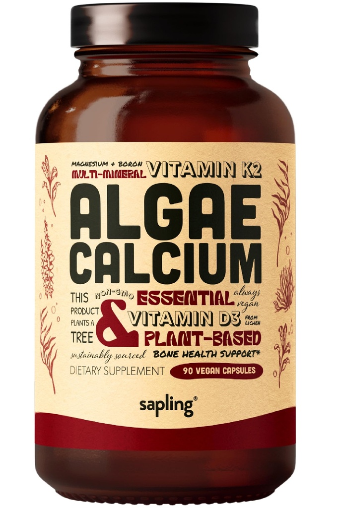Kalsiyum Supplement - K2 & D3 ile tüm Gıda, Magnezyum, çinko, Boron, Mineral Kompleksi. Red Algae'den kaynaklanmış Sustainable, Bone Strength ve Support için. Non-GMO & Vegan 90 Capsules.
