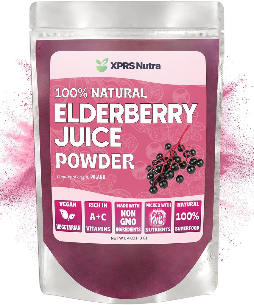 XPRS Nutra Elderberry Juice - Elderberry Toz Organik Meyve Suyu Mix - Vitaminler A ve C (4 oz)'de Tozlu Yaşlılar Ek Zengin