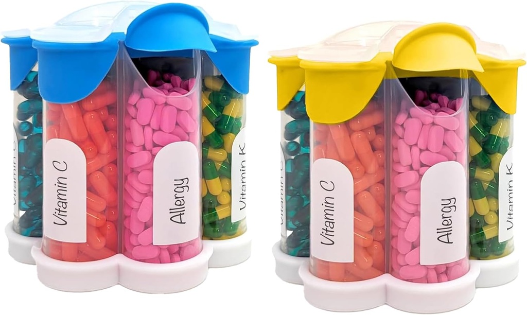 Ekstra Büyük Pill Organizer Daily, Weekly, Monthly Supplement Şişe, Sevimli Çiçeği 7 XL Karşılaştırması (2 Pack Combo) (Işık Blue ve Sarı)