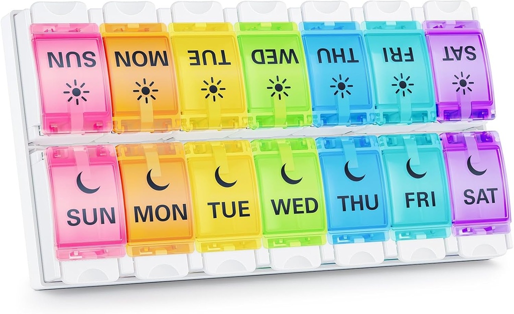 BUG HULL Pill Organizer AM PM Arthritis Friendly, BPA Free Pill Box 2 Times bir gün, Büyük Pill Konteyner, Haftalık Tıp Pill Organizer, Pill Case 7 Day for Vitamin, Supplements Case