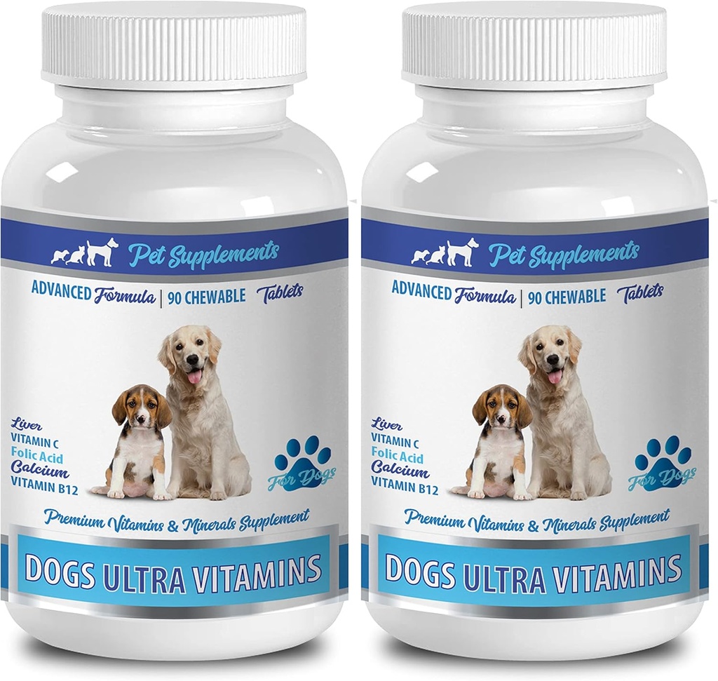 Puppies için Kemik Desteği - Köpekler Ultra Vitaminler - CHEWABLE - Gelişmiş Formula - Premium Mineraller - Dogdis Bones - 2 Şişe (180 Chews)
