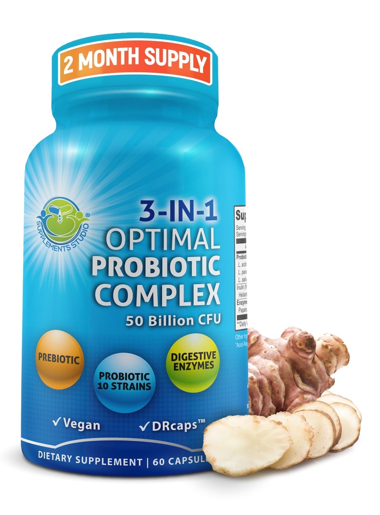 Kadınlar ve Erkekler için Digestive Enzymes ve Prebiyotik ile Probiyotikler - 3in-1 Vegan Probiyotik Prebiyotik Multi Enzyme Kompleksi - Gut Health için Enzyme Kompleksi - Enzim Kapsülleri ve Prebiyotikleri