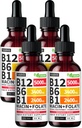 (4 Pack) B12 ve B6 Sıvı Merdivenleri, B12 Sublingual Vitamin B Kompleksi - B 12 5000 Cenk - Enerji, Beyin ve Kalp Desteği 27200 mcg, Strawberry, 80 Servisler