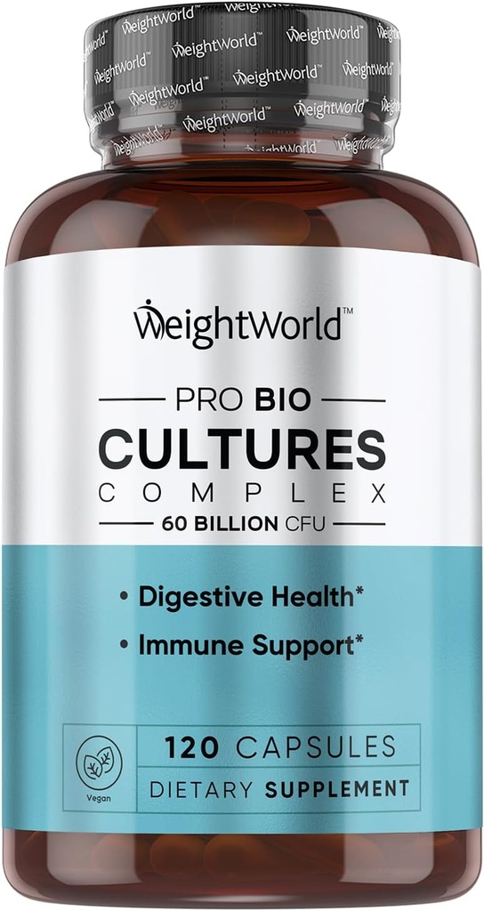 KiloWorld Bio Cultures Kompleksi - Kadınlar ve Erkekler için Probiyotik - Üçüncü Parti Lab Test Edildi - 120 Vegan Capsules (2 Ay Supply) - 20 Probiyotik Strains - Vegan, Non-GMO & Gluten-Free-Free-GMO & Gluten-Free Lab