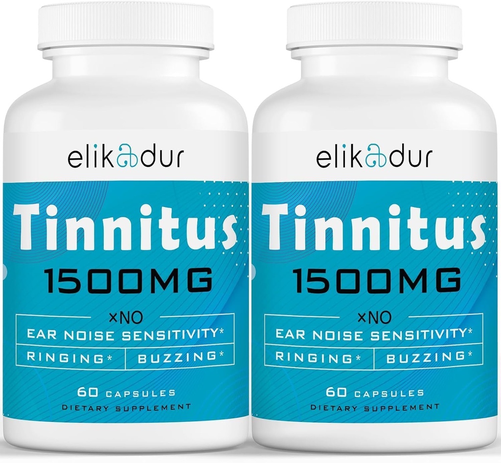 Ringing Ears için 1500 MG Tinnitus, Earnitus Supplement for Ear Ringing, Proprietary Herbal Mix, Ear Tinnitus for Women Men, (60 Caps, 2Pack)