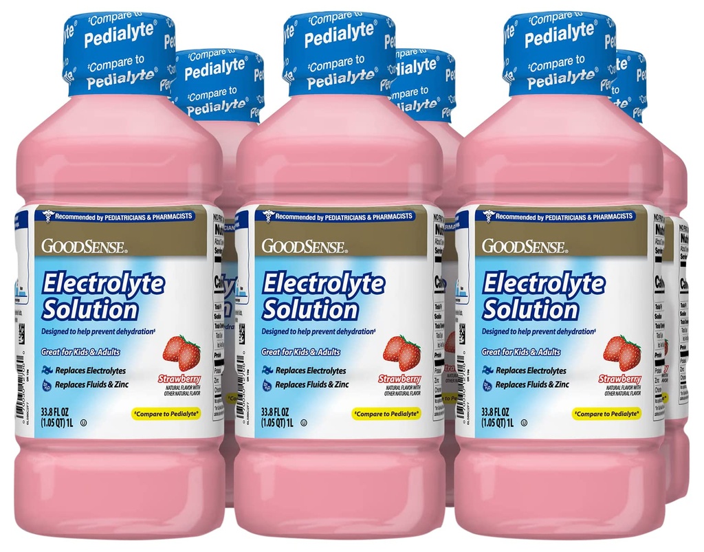GoodSense Strawberry Electrolyte Çözüm, Elektrolytes, Akışlar ve Çinko, Çocuklar ve Yetişkinler, 33.8 Akışkanlar Ounces ( 6)