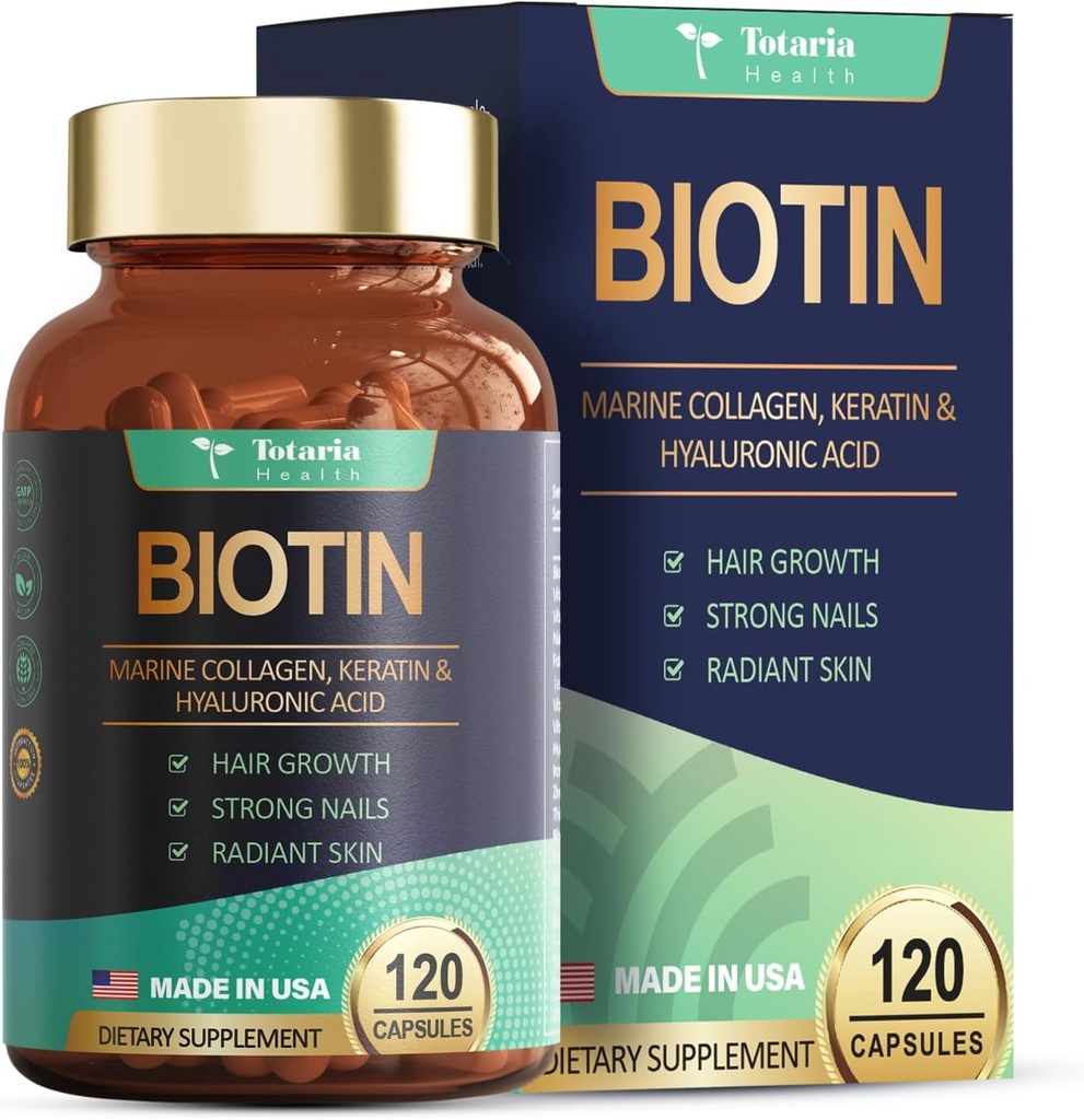 Totaria Biotin Hair Support for Women High Absorption – Supports Healthy Hair, Skin & Nails 120 Count