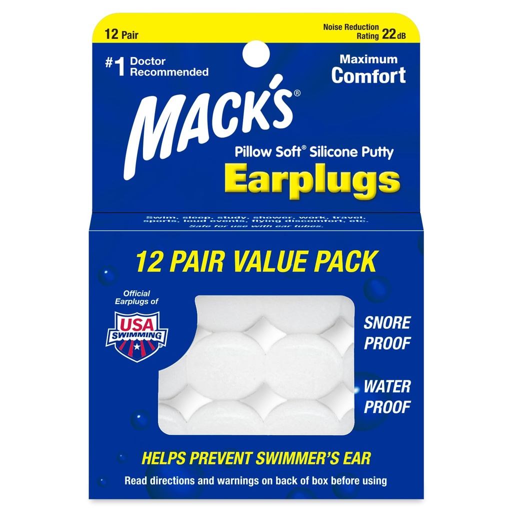 Mack'in Yastık Yumuşak Silikon Kulakları, 12 Pair – The Original Moldable Silikon Ölçeği Uyku, Snoring, Yüzme, Seyahat, Konserler ve Çalışmak | ABD'de Yapıldı