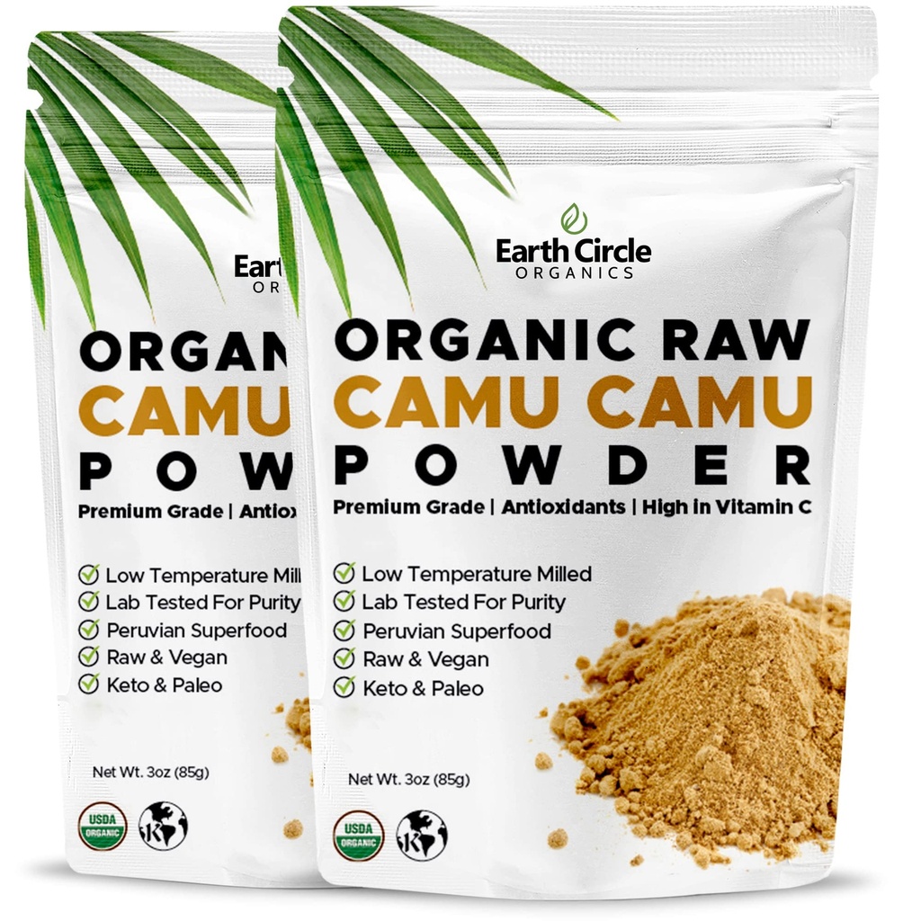 Earth Circle Organics Camu Camu Toz – Organik Raw Berry Toz Doğal Vitamin C & Antioksis – Vegan, Kosher, Non-GMO Superfood for Immunity & Energy – 3oz (Pack of 2)