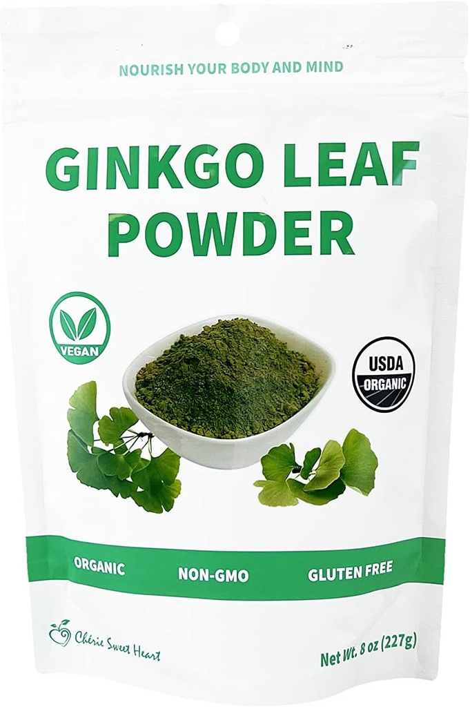 Chérie Sweet Heart Organic Ginkgo Biloba Leaf Toz, Filler Free, No GMOs, Vegan Dostu (8 Ounce)