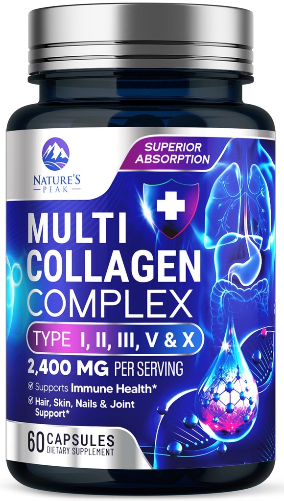 Saç, Nail, Skin - Tip I, II, III, V, X, Collagen Pills - Grass-Fed, Hydrolyzed for Bone and Joint Support for Women & Men, Non-GMO - 60 Capsules