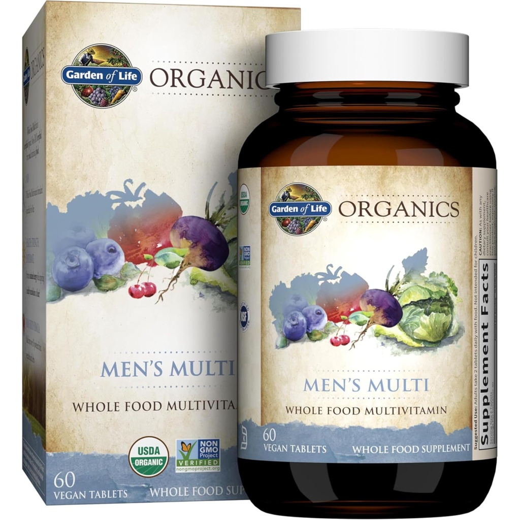 Life Organics Whole Food Multivitamin for Men, 60 Tablet, Vegan Erkekler Sağlık ve Well-Being için Vitaminler ve Mineraller, sertifikalı Organik Vegan Multivitamin