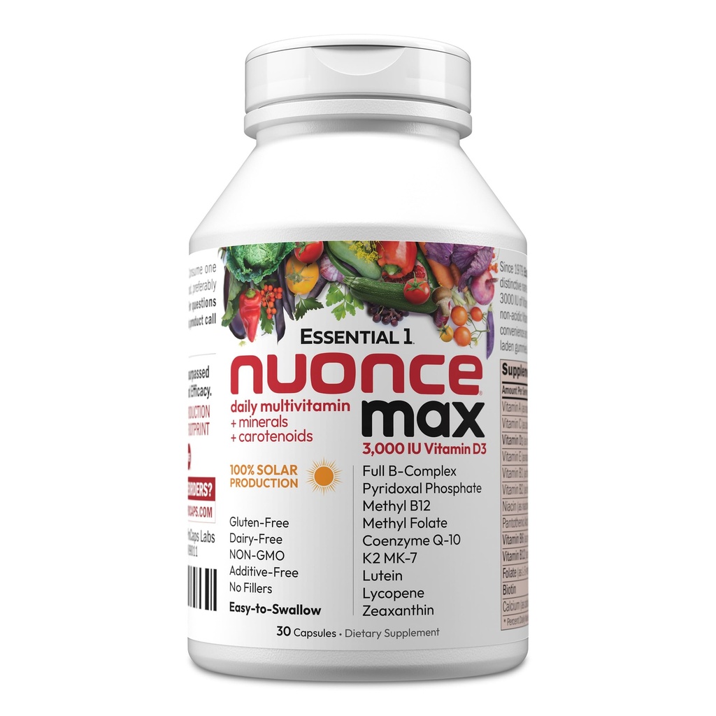 ANDREW LESSMAN Essential-1 nuonce max Multivitamin 3000 IU Vitamin D3 30 Küçük Capsules. 100 mcg Torch B12. CoQ10 Lutein Lycopene Zeaxanthin. Yüksek Potency. Katkı yok. Ultra-Mild One Daily Capsule