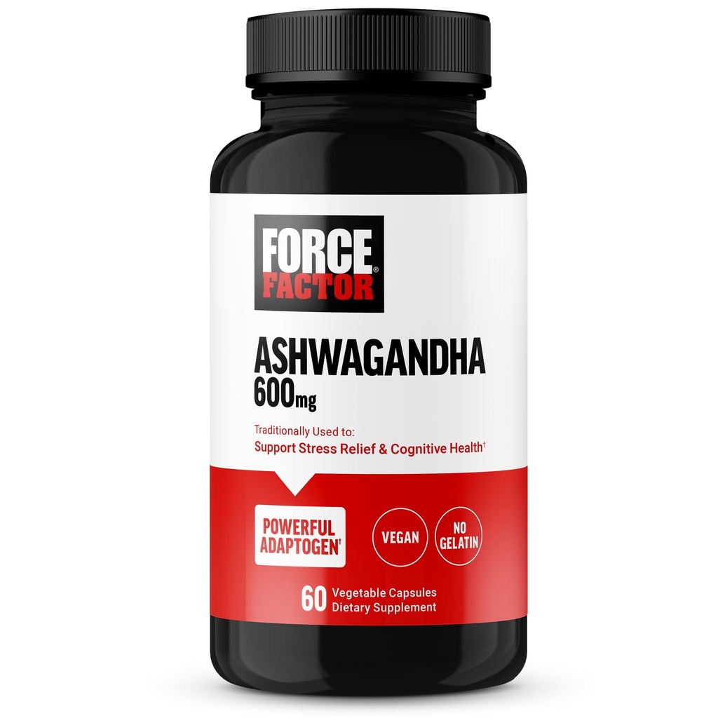 FORCE FACTOR Ashwagandha Supplements Premium Vegan Ashwagandha Toz, Stres ve Biliş Sağlığı Desteklemek için Adaptogens, No Gelatin, Non-GMO, 60 Capsules
