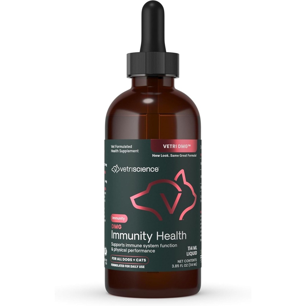 VETRISCIENCE DMG Immunity Health Easy-Dose Liquid, Vetri DMG Immune Support Supplement for Dogs and Cats, hipoallergenic, Support Performance, Stamina, Immune Response, DMG (Ditilglycine), 114 ml