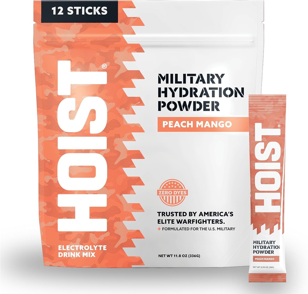 HOIST Electrolyte Drink Mix Toz Sticks – Hızlı Rehidrasyon, Askeri Hydration Formula – Peach Mango (12 Single-Serve Packs)